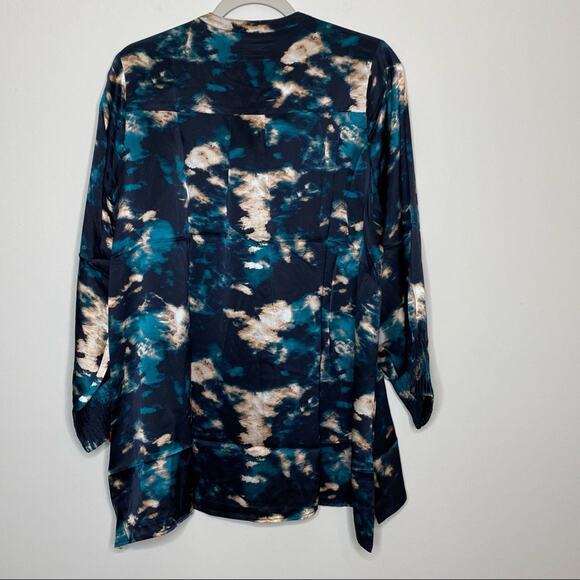 Johnny Was Silk Shirt Button Front Long Sleeve Top Shadow Voyager Tunic Medium - Picture 3 of 8